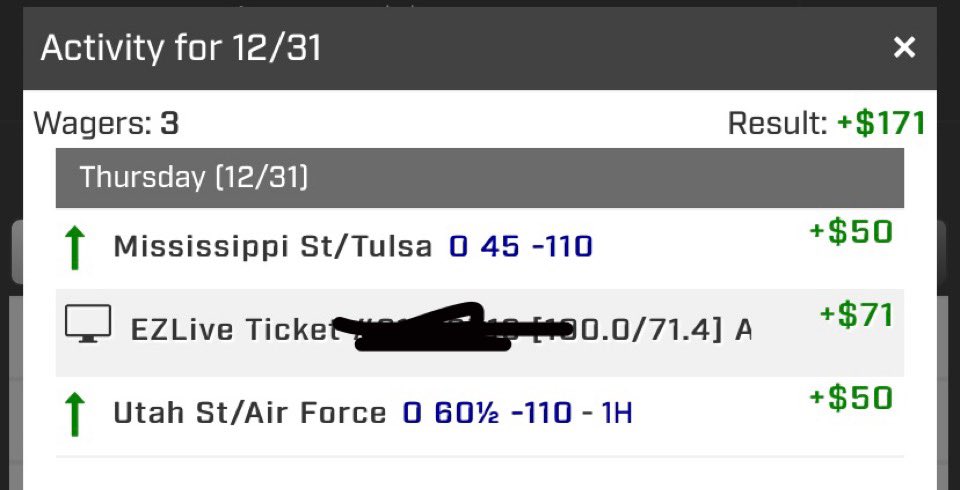 locks_wizard's tweet image. Off to a 🔥 start today. Free plays will be out later today. Happy NYE! 💥