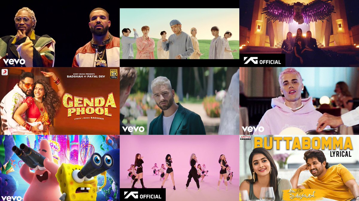 Most viewed music videos released in 2020:

#1. Life Is Good (1.4B)
#2. Dynamite (739M)
#3. How You Like That (717M)
#4. Genda Phool (694M)
#5. GOOBA (658M)
#6. Hawái (576M)
#7. Yummy (555M)
#8. Agua (522M)
#9. How You Like That Dance Performance (493M)
#10. ButtaBomma (492.7M)