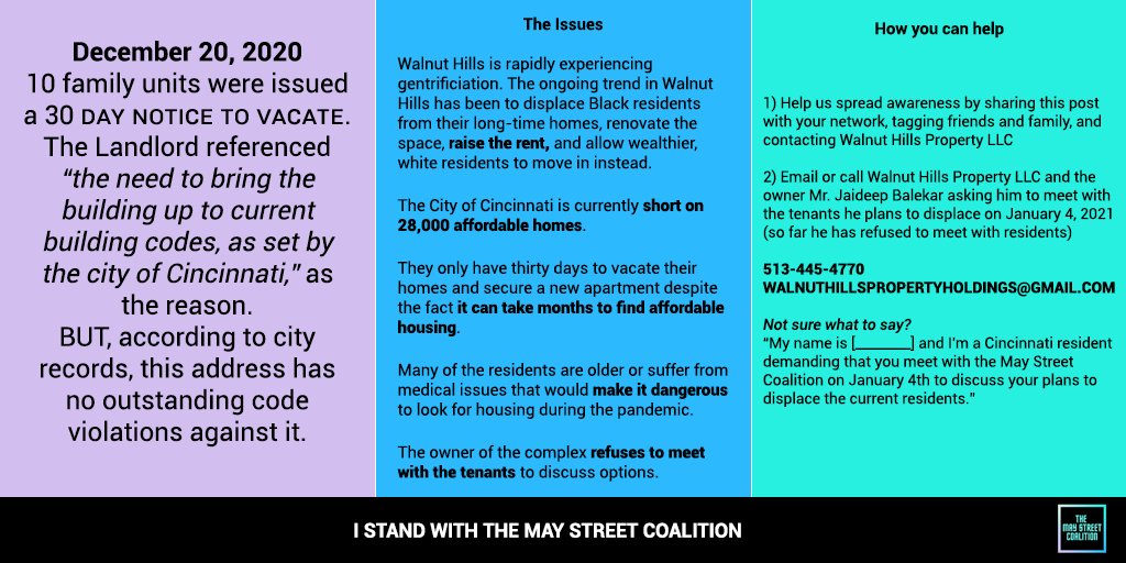CincyHousingNow's tweet photo. CALL TO ACTION!

10 families are in danger of being displaced during a pandemic, in the middle of winter.

Send an email at https://t.co/xo52rFkdCZ https://t.co/Quvn10zNPW