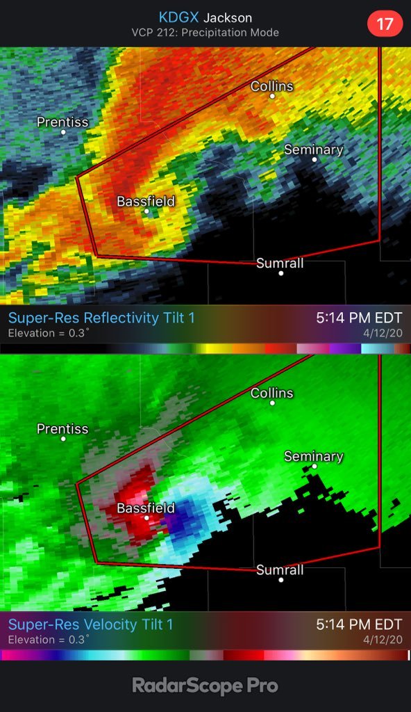 This outbreak spawned the strongest, widest, and perhaps most talked-about tornado of 2020. The Bassfield, MS EF4, with winds of 190mph. It produced one of the most horrifying radar images ever, with a BWER and insane TVS located directly over Bassfield.