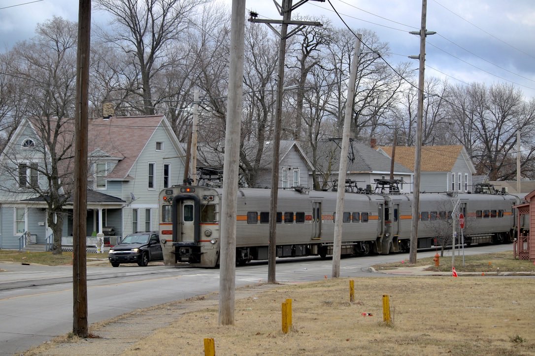 So that’s what the South Shore still does in Michigan City — it runs down residential streets and through downtown. The equipment has been upgraded to commuter rail standards, but the infrastructure is that of a streetcar.