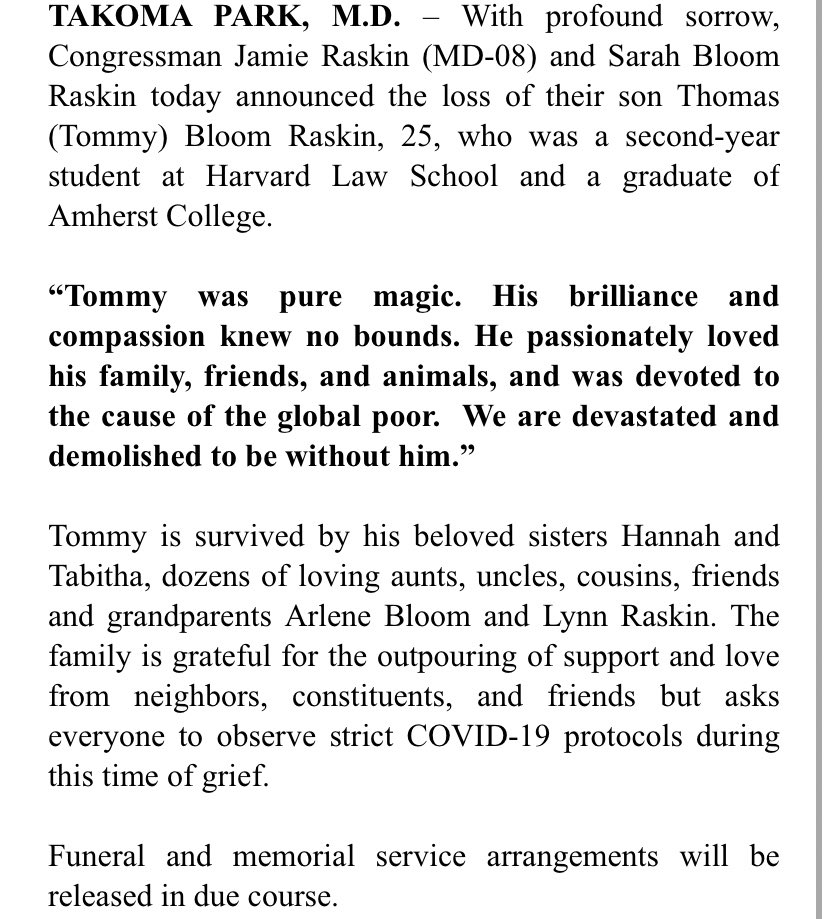 jamie raskin son statement jamie raskin son statement