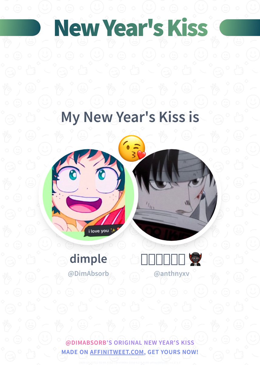 DimAbsorb's tweet image. ✨ New Year's Kiss

I'm preparing my best last year kiss and first of the next year anthnyxv 😘💕
And you, who will you kiss at midnight?

➡️ affinitweet.com/new-years-kiss