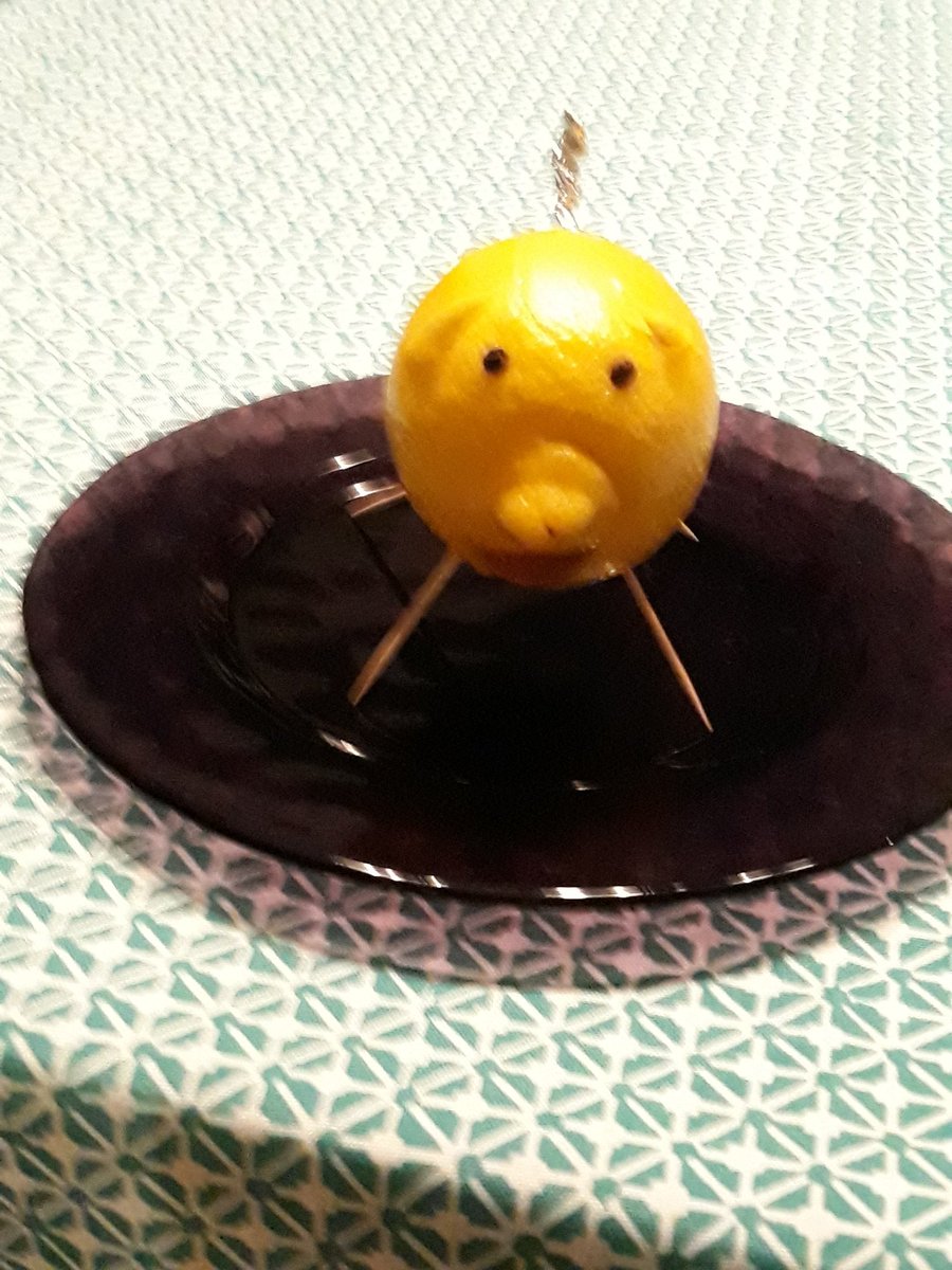 Not tempting fate in this household.  Here's our lucky lemon pig for the new year.