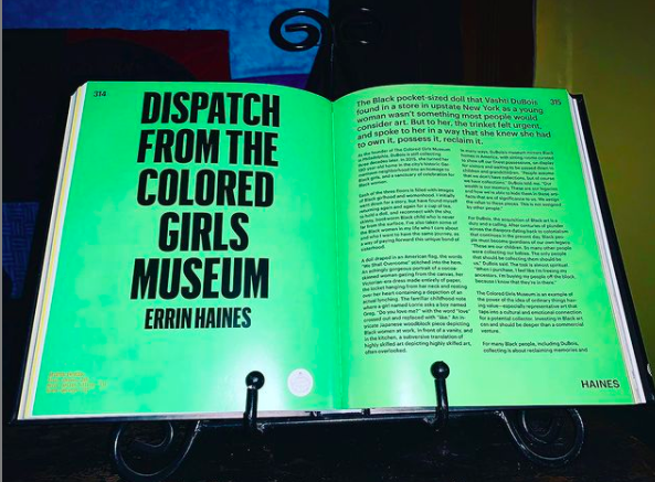 “Dispatch From The Colored Girls Museum “ written by Errin Haines. In the midst of the haze of this challenging year this shard of light beamed through and blessed this museum. Purchase Black Futures today!