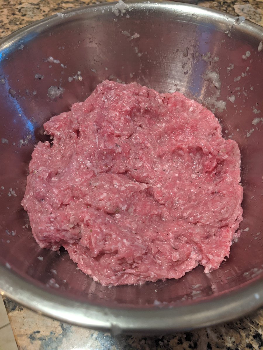 Once the onion is basically a paste mix it with beef and pepper.