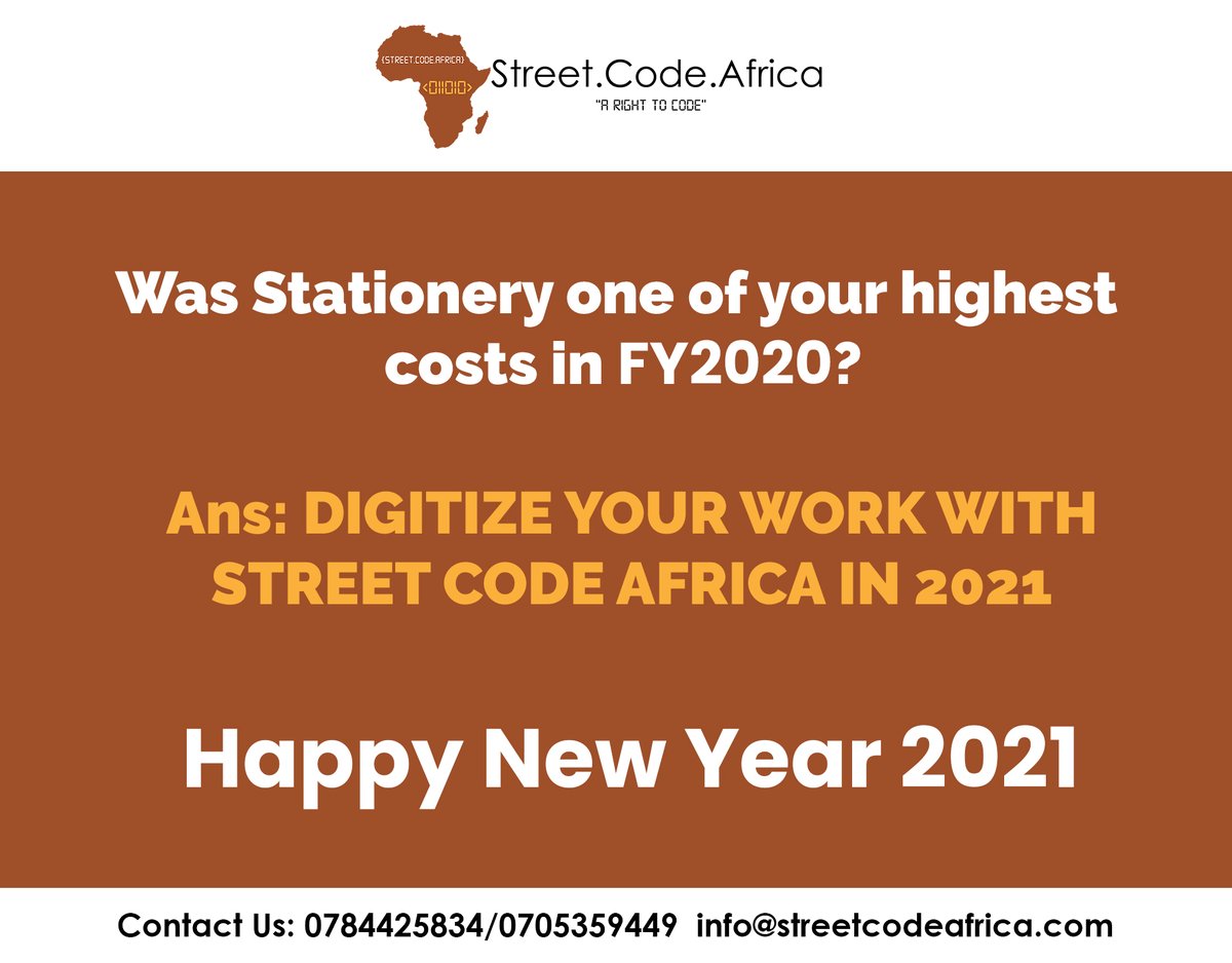CodingAfrica's tweet image. Was stationery one of your highest costs in FY2020? Digitize your work with #StreetCodeAfrica in the new year 2021. @CodingAfrica #DigitalWork #HappyNewYear2021