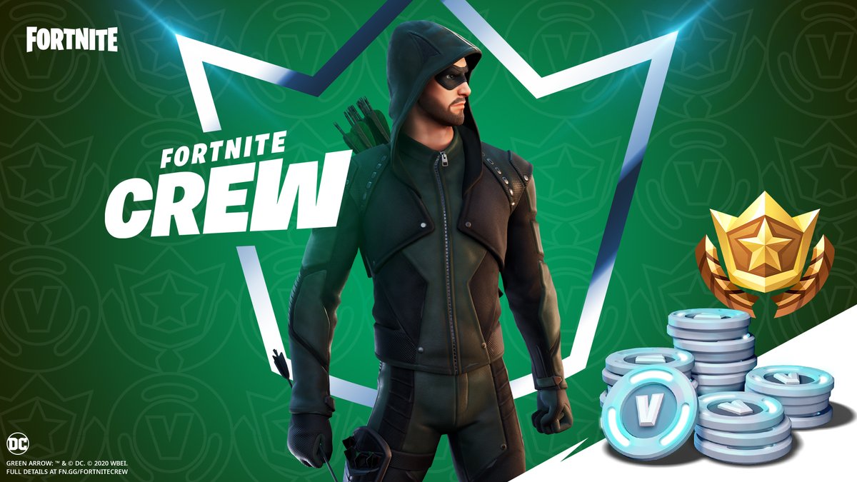 Fortnite Status On Twitter The January Crew Pack Dc S Green Arrow Is Now Being Granted To Active Fortnite Crew Subscribers Monthly V Bucks Arrive To Subscribers On Your Billing Renewal Date