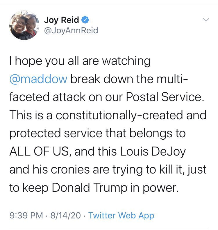 THREADThe Year’s Worst Media Moments: 2020 EditionBelow is a top 10 of common media takes & narratives that aged, well, imperfectly.Starting w/ #10: remember when Trump was going to use the Post Office to steal the election?  @JoyAnnReid,  @VICE,  @ajplus &  @ananavarro do.