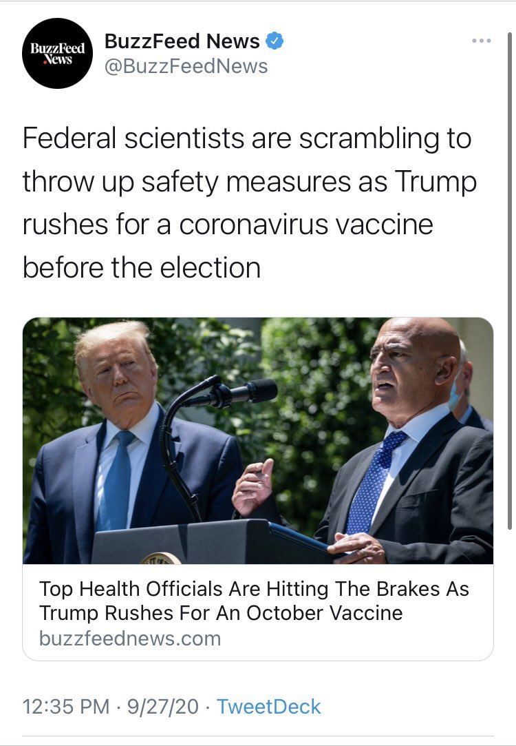 #7: A rushed vaccinePrior to the election, we were told that Trump would rush out a potential COVID vaccine. That didn’t happen, and now the media won’t even give credit to the Trump Admin for the vaccine. Here’s:  @VanityFair,  @BuzzFeedNews,  @jonathanchait &  @ForeignPolicy.