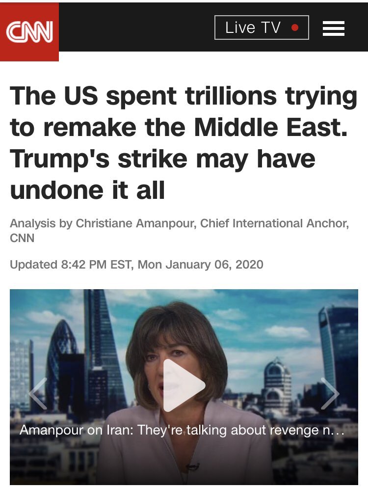 #6: War with IranSpeaking of things we were promised, by now we should be months into war with Iran, to hear  @ForeignPolicy,  @AP,  @CNN, and  @Reuters tell it (among MANY others).That a potential war doesn’t even crack the top 5 is a testament to the year we’ve had.