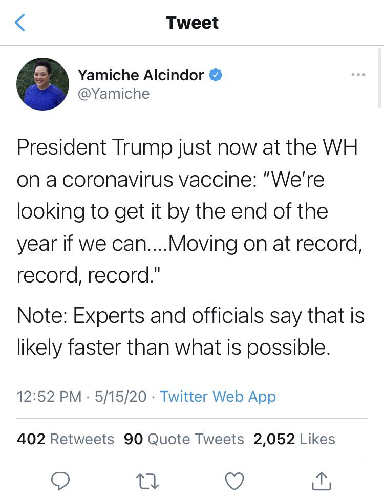 #5: No vaccine in 2020There have been millions of coronavirus vaccines distributed as the year ends. We were promised this simply wasn’t possible before the election. Here’s a smattering of examples from  @Yamiche,  @NPR (fact checks, man),  @abcnews and  @NBCNews.