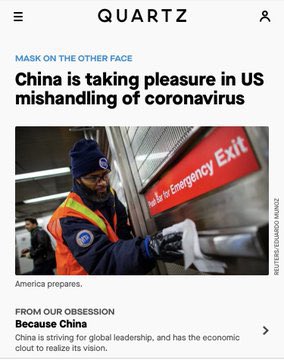 #4: Defending ChinaWhile there may be some deserved slack for the early coverage of coronavirus in general, there’s no excuse for parroting Chinese Communist Party propaganda. But that’s exactly what  @NewYorker,  @qz,  @CNN and  @YahooNews (wtf with this headline??) did.