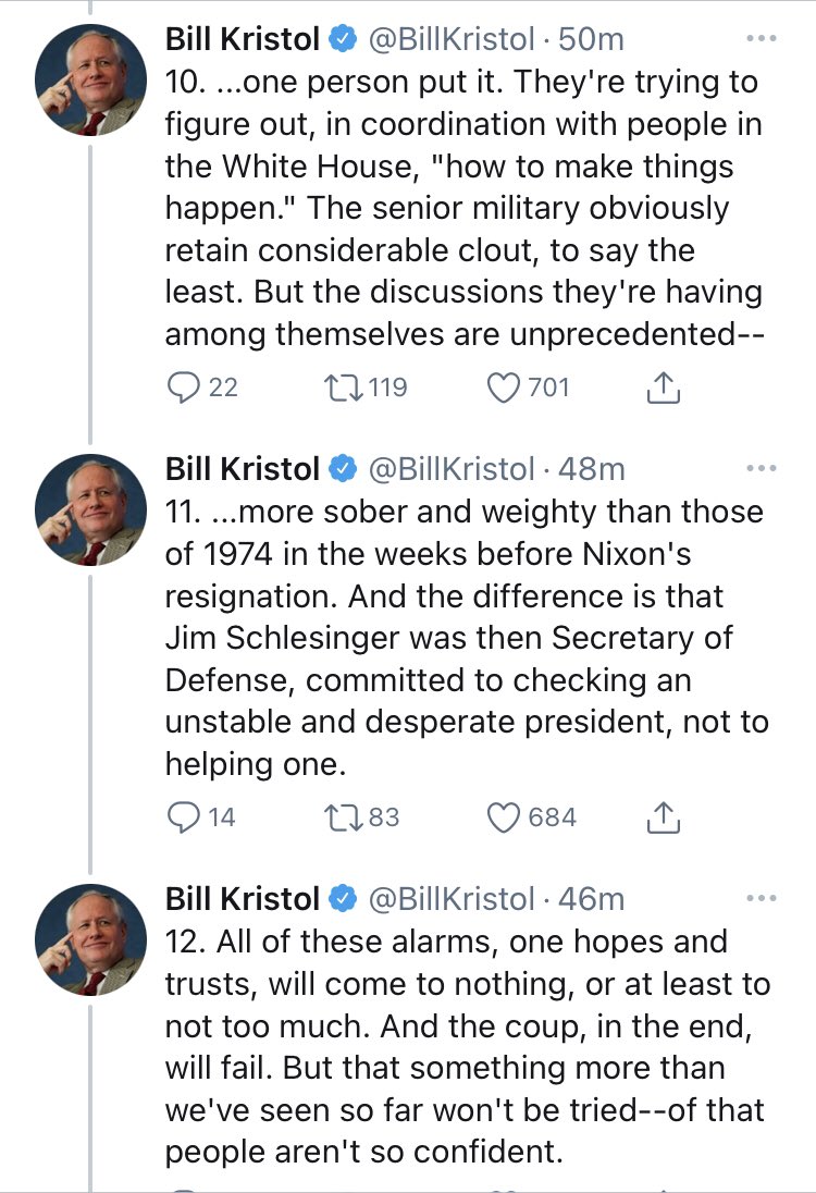 Honorable Mention: whatever this was from  @BillKristol. Still trying to sort through this one, but I couldn’t leave it out, especially after he doubled down on it today. No Insurrection Act yet, anyway.
