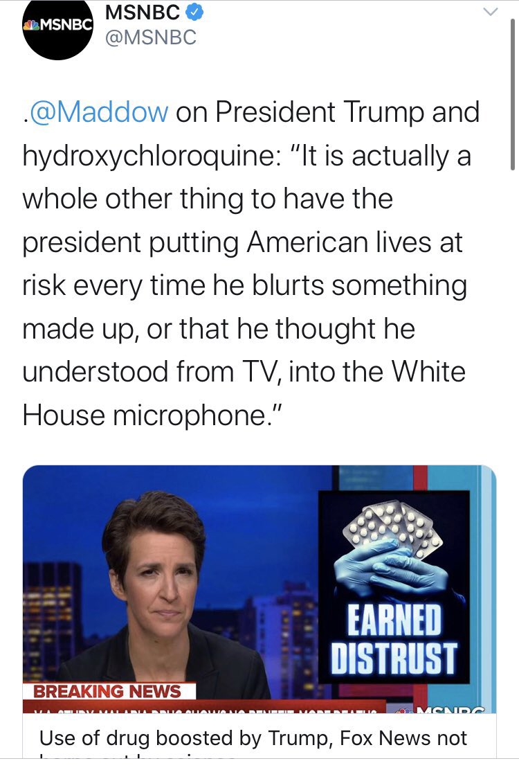 And, finally, at #1: Hydroxychloroquine This remains the weirdest, and surely most shameful, Orange Man Bad news cycle, where the media wrote off a promising treatment for a global pandemic simply because Trump liked it. Featuring  @CNN,  @brianstelter,  @MSNBC and  @Yamiche.