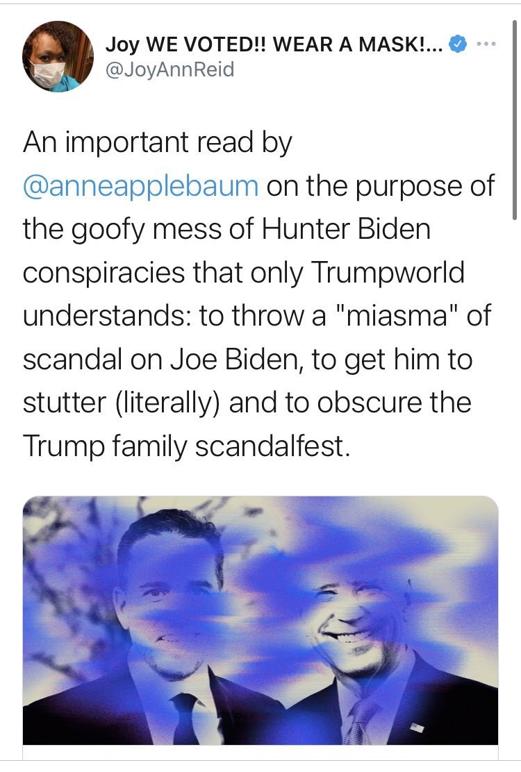 #3 Hunter’s laptopWhile much of the Russia story was prior to 2020, we got one notable entry: the idea, absent evidence, that Joe Biden’s son Hunter’s laptop was Russian disinformation & not to be reported on. The news blew up weeks later. @NPR,  @MSNBC,  @CNN &  @JoyAnnReid.