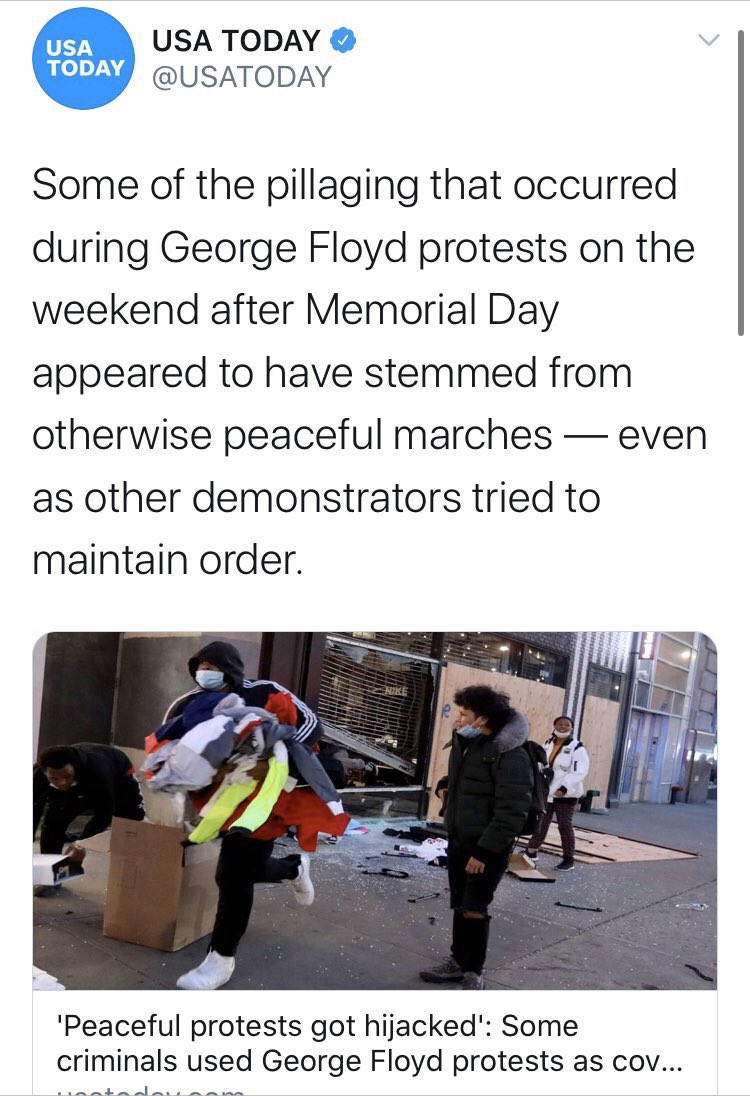 #2: “Mostly peaceful” protestsIn the last few months, America saw its most violent & destructive riots in decades. Despite this, the media insisted that these were “mostly peaceful” protests.This gets bonus points for ubiquity, including:  @ABC,  @USATODAY,  @CBSNews &  @Reuters.