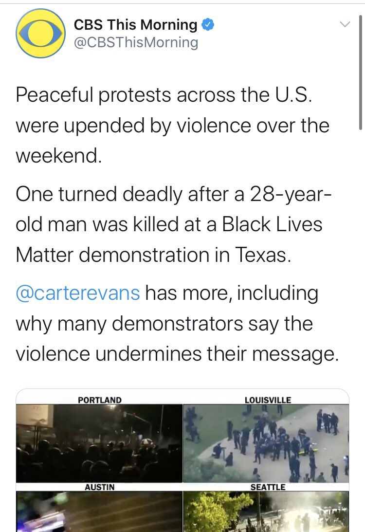 #2: “Mostly peaceful” protestsIn the last few months, America saw its most violent & destructive riots in decades. Despite this, the media insisted that these were “mostly peaceful” protests.This gets bonus points for ubiquity, including:  @ABC,  @USATODAY,  @CBSNews &  @Reuters.