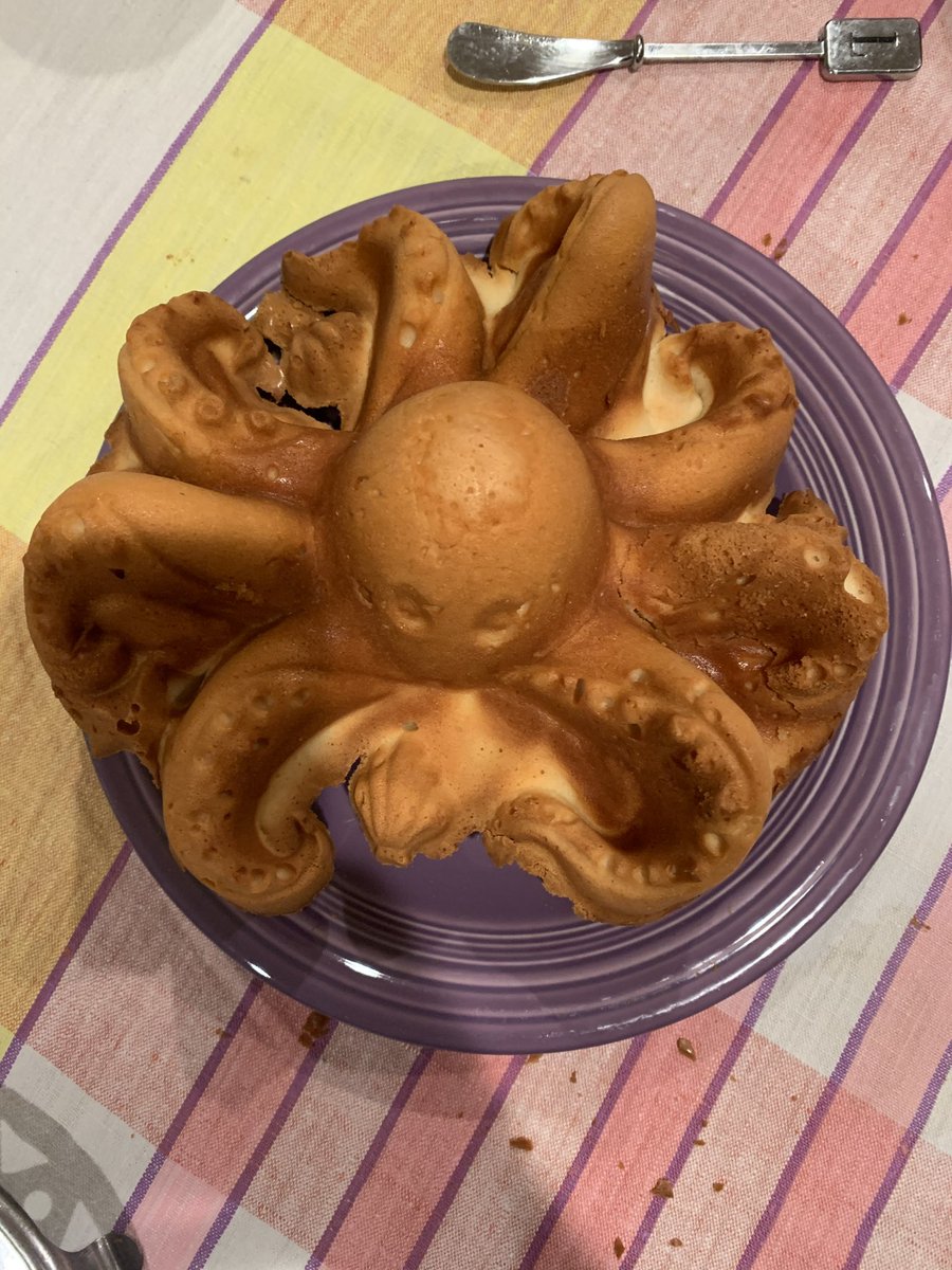 folks, <a href="/nycsouthpaw/">southpaw</a> got me an octopus baking pan and we made this cephalopod shaped pound cake and it is glorious 🐙🦑