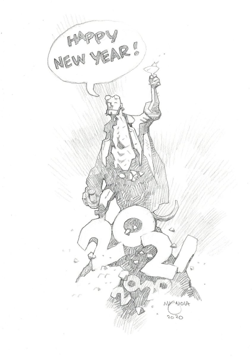 Hellboy is celebrating alone on a mountain top or, believe me, he WOULD be wearing a mask.
Happy New Year, everybody!