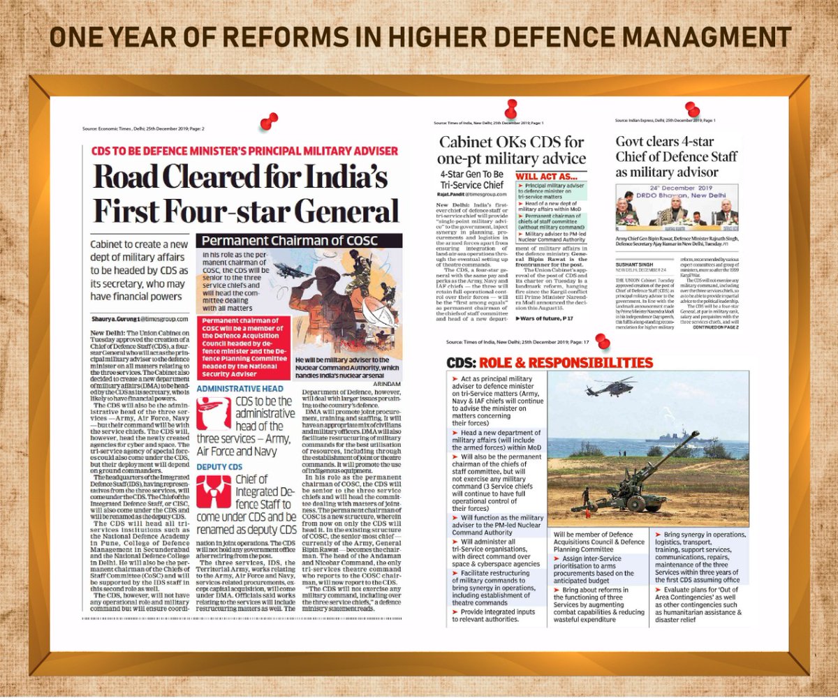 SpokespersonMoD's tweet image. It has been one year since the post of Chief of Defence Staff (CDS) has been created by the Government. #DefenceReforms
#SynergyInDefence