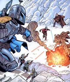 However, the Death Watch were secretly working with the Governor and set the True Mandalorians up. They contacted the Jedi and told them that the True Mandalorians were slaughtering innocent people on Galidraan. The Jedi intervened and a fight ensued.