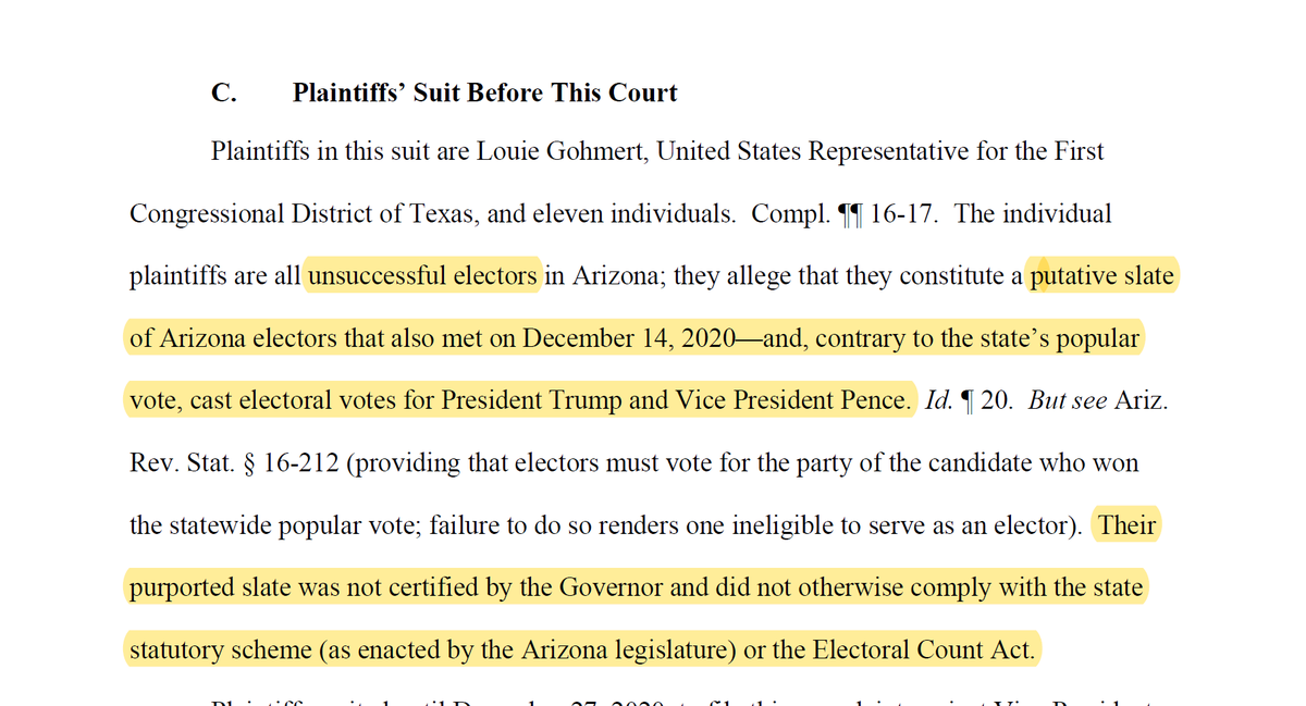 And also very solid work here - the lawyers for the House are being careful to not prejudge the competing electors issue explicitly, since that may be before Congress later, but they still get the point across.