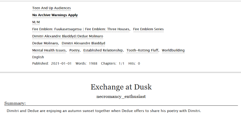 NecromancyFan's tweet photo. My #Dimidue piece for @CHERISHEDZINE, which has been a lovely experience between getting to talk to so many neat people and working on this fic.

Read: https://t.co/B6phXQqwM8

Leftovers will be up for sale soon at: https://t.co/JIOuaBOLxE https://t.co/Y7VivRdRvU