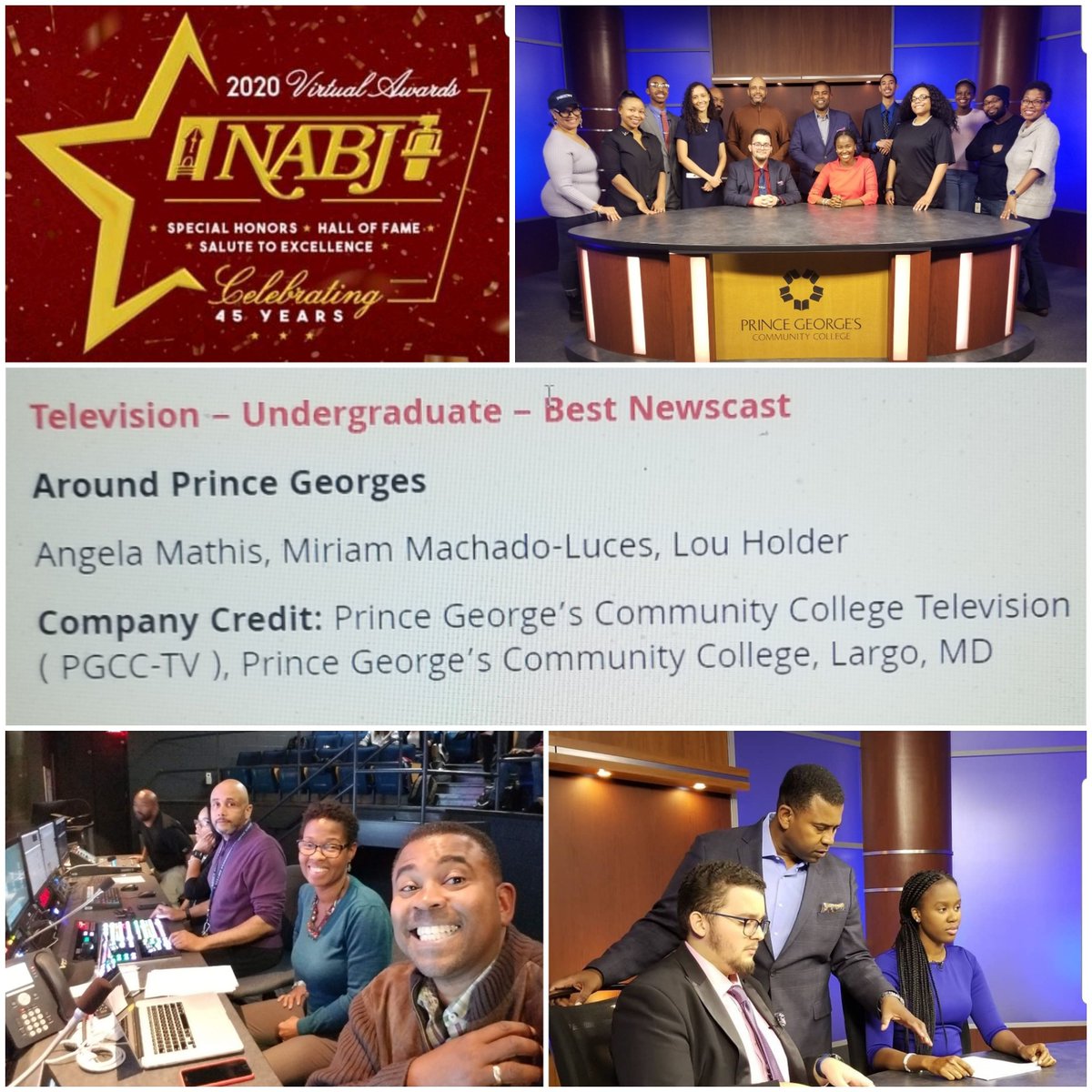 As 2020 departs and all of it's challenges I would like to acknowledge a awesome blessing..Being honored by my own people..Black Journalists. Congrats to "Around Prince George's" a student anchored, magazine-style news program selected as Best Undergraduate Television Program