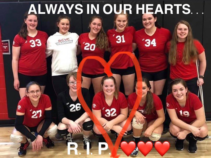GCVCVolleyball's tweet photo. Our thoughts and prayers go out to Khloe’s family ... she will always be a part of our GCVC family... ❤️🏐❤️🏐❤️🏐 https://t.co/DzoWHQmqoR