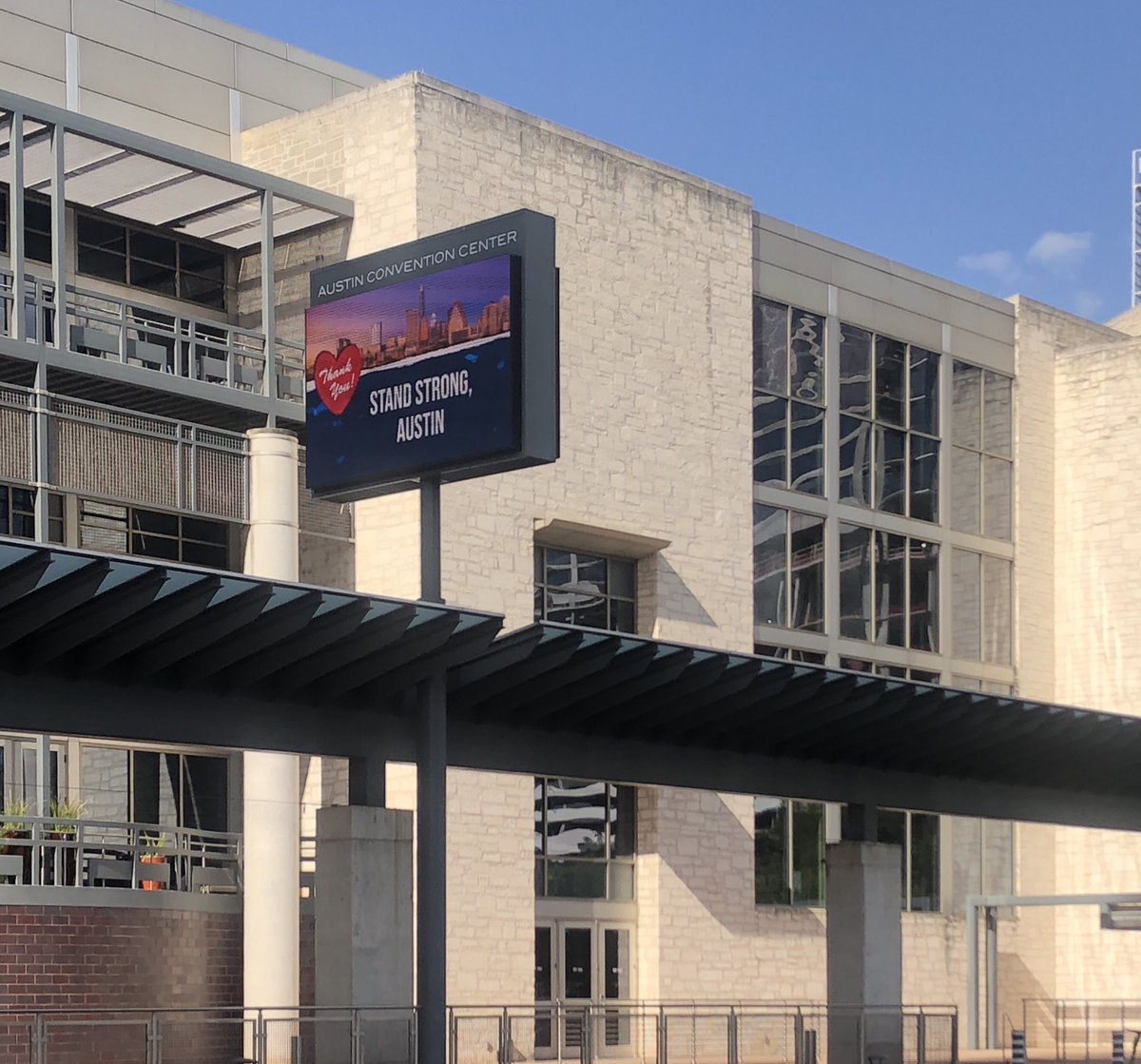 A sign outside the Austin Convention Center, the site that will be used as a field hospital if Austin hospitals are overwhelmed.
