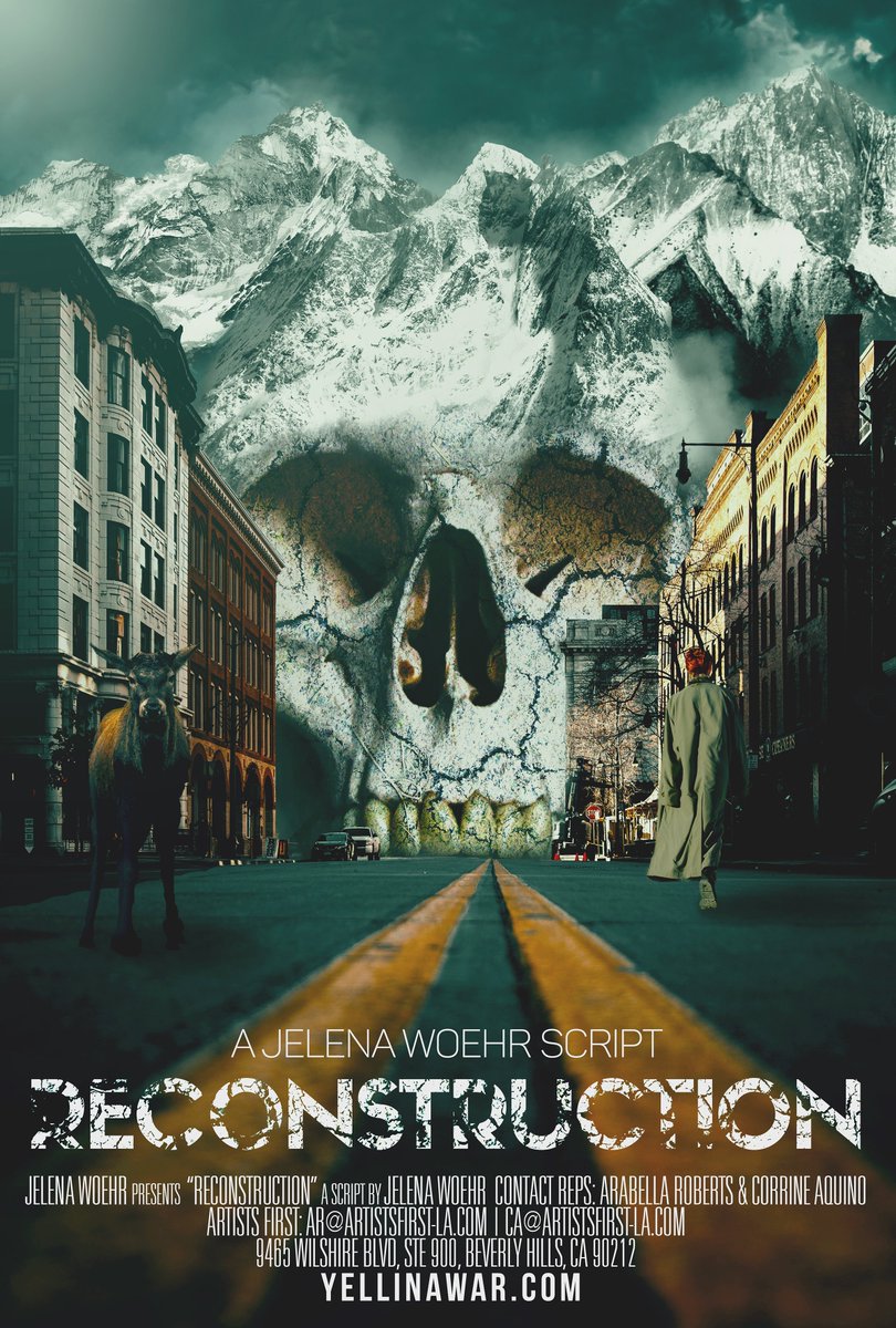 I started getting emails with requests for meetings. One of those came from a producer, whose permission I haven't asked to mention her, so I'll call her Ms. T. Ms. T asked to read an original. I sent her two polished pilots, including RECONSTRUCTION (graphic by  @lukesharp)