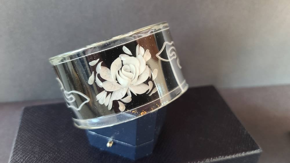 Excited to share the latest addition to my #etsy shop: Reverse Carved Lucite Floral Cuff Bracelet etsy.me/34YZzhP #black #floral #white #no #floralbracelet #widecuff #cuffbracelet #reversecarved #lucitebracelet