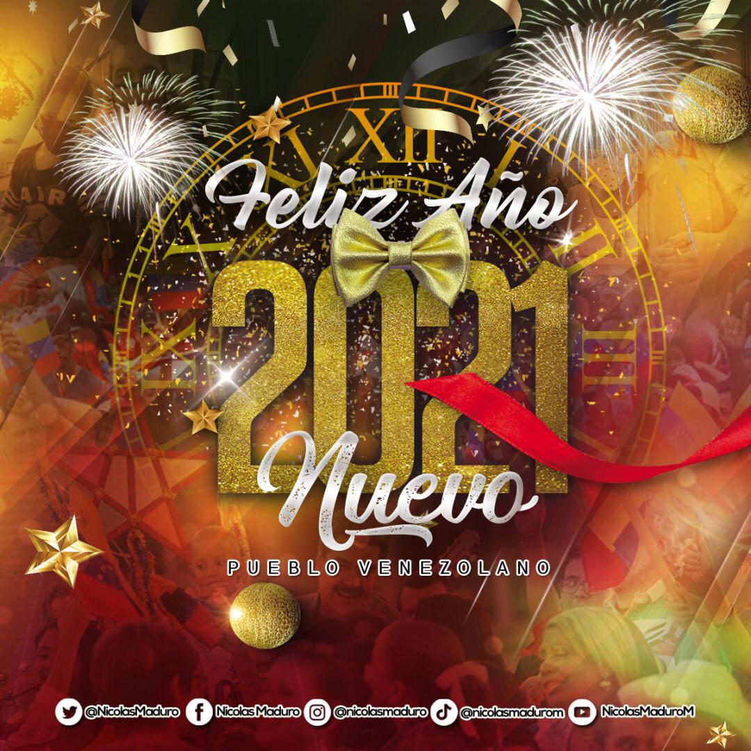 #1Ene| 🇻🇪🎄¡ETIQUETA DEL DÍA! ⏩ #FelizAñoNuevo ¡Bienvenido 2021! Abramos nuestros corazones a la felicidad. Recibamos en familia y con Amor este año nuevo que será grande para la Patria. ¡Vamos por más, Venezuela! @NicolasMaduro