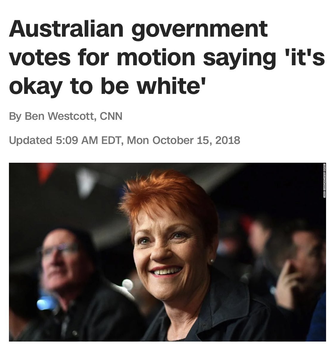 Mob: What do we want? Substantive rights! White people: vote in support of a racist trolling motion saying “It’s okay to be white?” Mob: Ok, sure, that rhymes, but it’s very clearly not what we said and also that’s an old white supremacist slogan, we said - White people:
