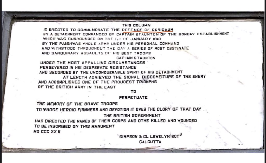 No official British record has called this battle a ‘victory’.Even the inscription on the pillar at  #BhimaKoregaon says that it was erected to commemorate the ‘defence of Corigaum’.Then why was this confusion created? The answer to this is simple - to divide and rule.4/7