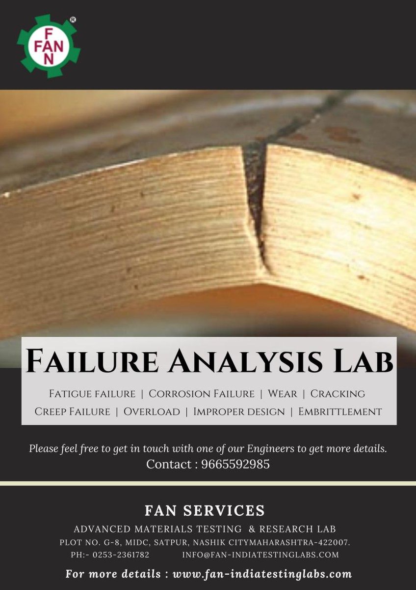 #Failure #Analysis Services 

For More Details Visit Our site - fan-indiatestinglabs.com/failure-analys…

To Get more details ,Visit our page - bit.ly/309ohdf

#failureanalysis #materialfailuretesting #plasticfailuretesting #rubberfailuretesting #mumbai #pune #nashik #chennai #ahmedabad