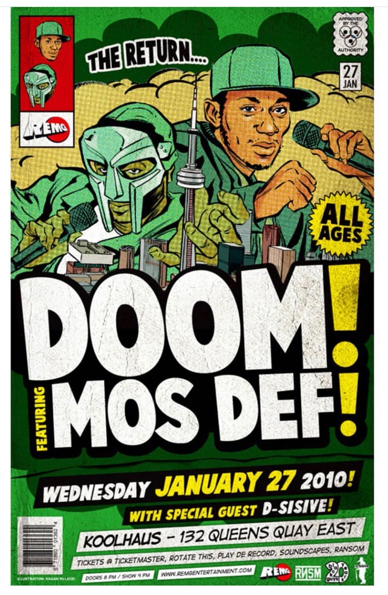 Well, I recalled it - and so did  @jRamos. So it went that he made a few phone calls and set up a show: Mos Def + Doom. A one off, exclusively in Toronto. Every one was pumped + the flyer was near perfect. (shouts outs Noel!)