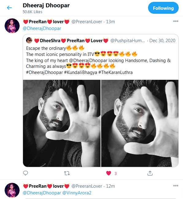 PreeranLover's tweet photo. Thank you so much @DheerajDhoopar To make my New Year beautiful😍😍😍🤧
#DheerajDhoopar #KundaliBhagya https://t.co/fD0aCpBn8d