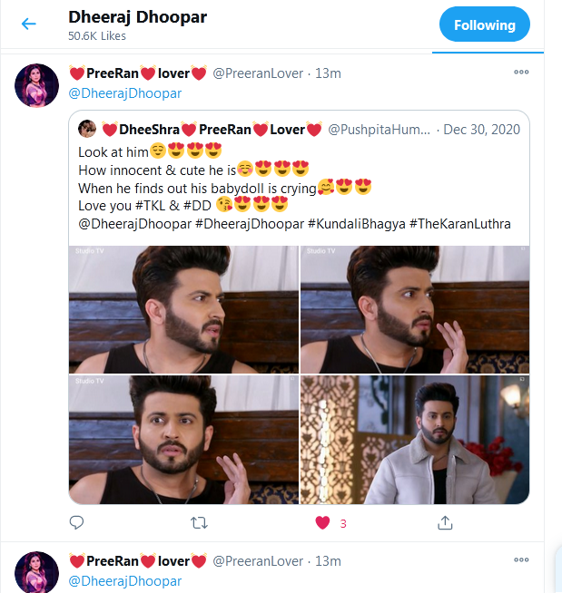 PreeranLover's tweet photo. Thank you so much @DheerajDhoopar To make my New Year beautiful😍😍😍🤧
#DheerajDhoopar #KundaliBhagya https://t.co/fD0aCpBn8d