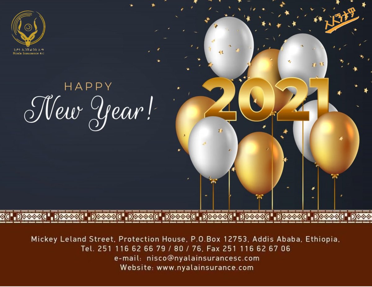 InsuranceNyala's tweet photo. Nyala Insurance Wishes a happy and prosperous new year to the international community. May this year bring new happiness, new goals, new achievements, and many new inspirations to your life!
#Newyear2021
#Happynewyear
#internationalcommunity
#NyalaInsurance
#Protectionwithcare https://t.co/QIW6KLoVFN