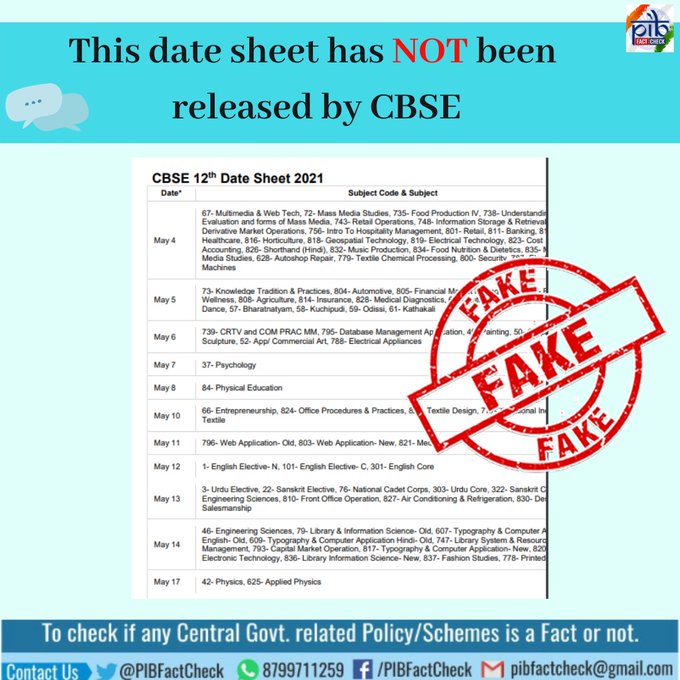 Days after Dr Ramesh Nishank Pokhriyal announced that CBSE Board exams for Class 10 and 12 will begin from May 4, a date sheet making rounds.