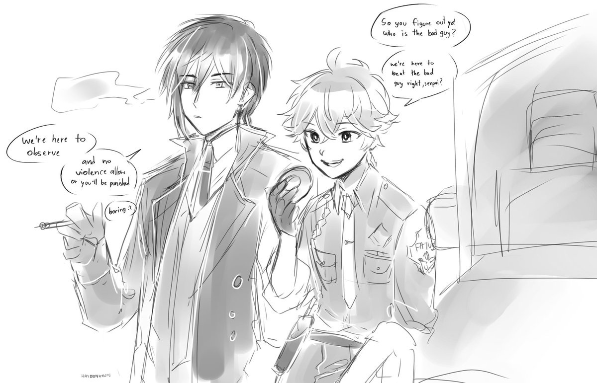 since I didnt do anything today but wanna thanks for you guys support. here my unfinish (yet) zhongchi AU ?
childe is newbie cop (he join because he think he can legally fight) and zhongli is a retire cop turn detective who now babysit childe because they assigned the same case. 