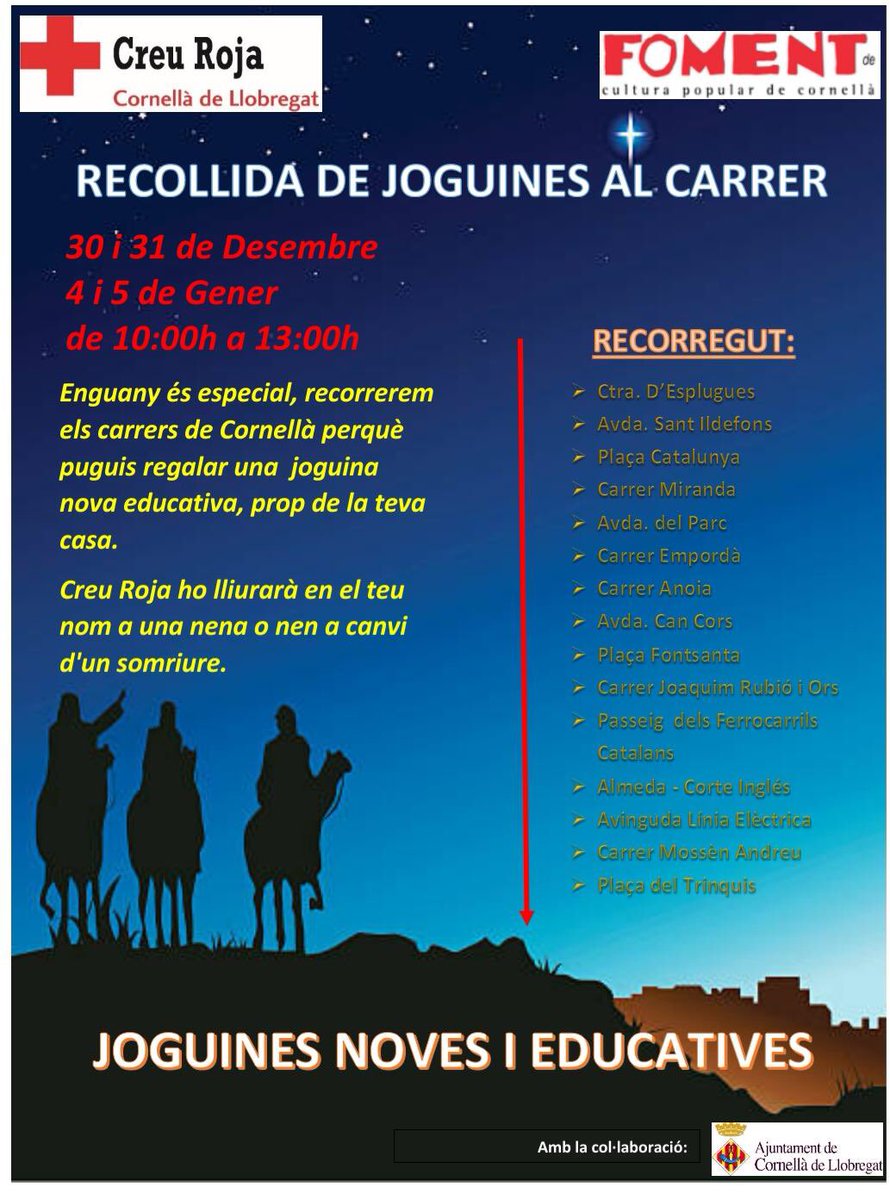 corre_solidaris's tweet photo. Feliz Año #Runnerssolidarios
Ya está activa nuestra #CursadeReis , puedes participar y apuntarte hasta el 6 de Enero. 
Todo suma para conseguir que muchos niños tengan su juguete a través de @CRCornella

#elsseusdretsenjoc
#capnensensejoguines

https://t.co/dpO7bSoBXj https://t.co/gSkmYL8joO