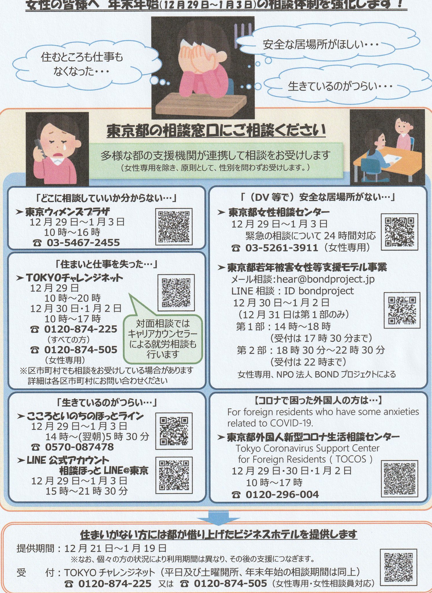入江のぶこ 東京都議会議員 港区選出 住むところも仕事もなくなってしまった Dvなどで安全な居場所がほしい 生きているのがつらい 年始 もさまざまなご不安があるかと思います ぜひ 下記の東京都の相談窓口にご連絡ください この年末年始は相談 入江のぶこ 東京都議会議員 港区選出 住むところも仕事もなくなってしまった Dvなどで安全な居場所がほしい 生きているのがつらい 年始 もさまざまなご不安があるかと思います ぜひ 下記の東京都の相談窓口にご連絡ください この年末年始は相談