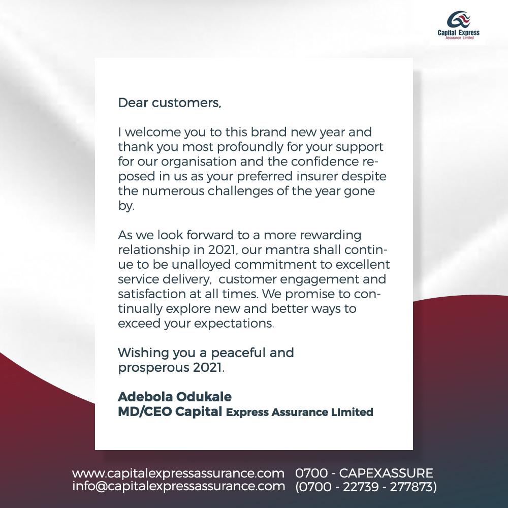 CapitalExpress_'s tweet photo. "We promise to continually explore new and better ways to exceed your expectations." @bodukale 

#HappyNewYear #NewYear #2021 https://t.co/eF0rrYOmWV