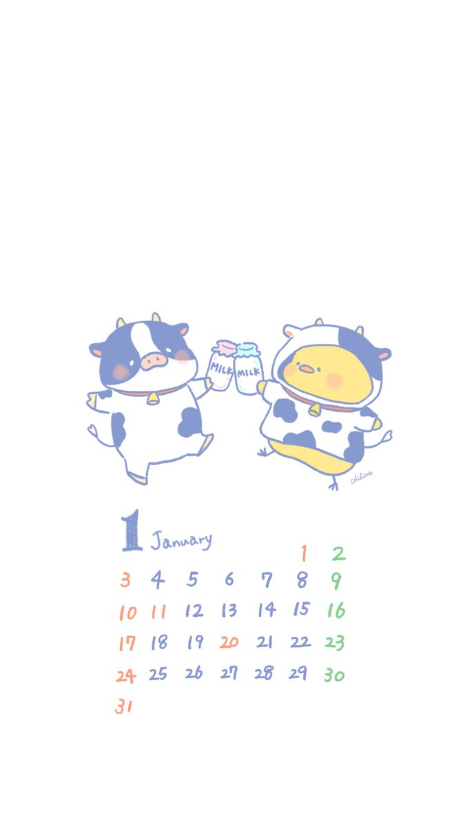 ちひろ お待たせしました 1月のカレンダーです 待ち受け画面などによかったらどうぞ ひよこのぴすけ カレンダー イラスト イラストレーター かわいいイラスト Illustration Illust
