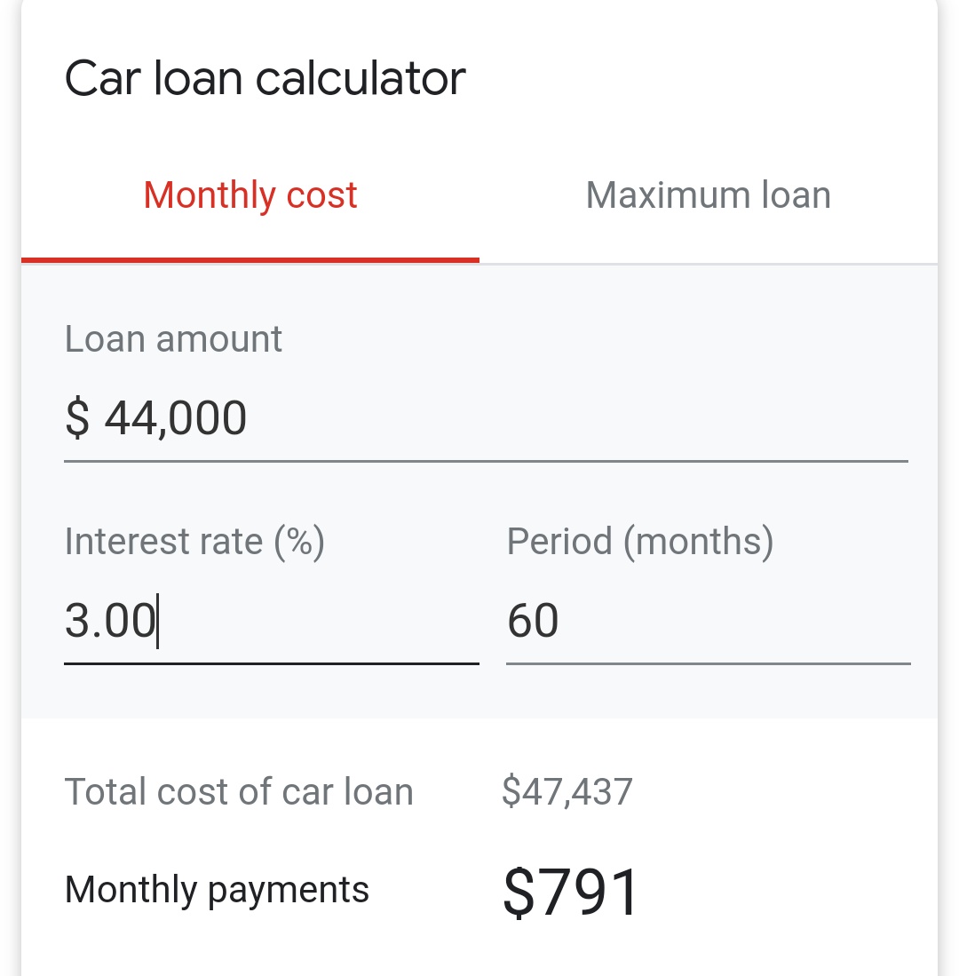 Now let me show you what you're in for. Let's say you have great credit and get a 3% interest rate, fair credit and get a 7% interest rate or poor credit and get a 13% interest rate. The below photos show what amount you're financing at each credit level over 60 months.