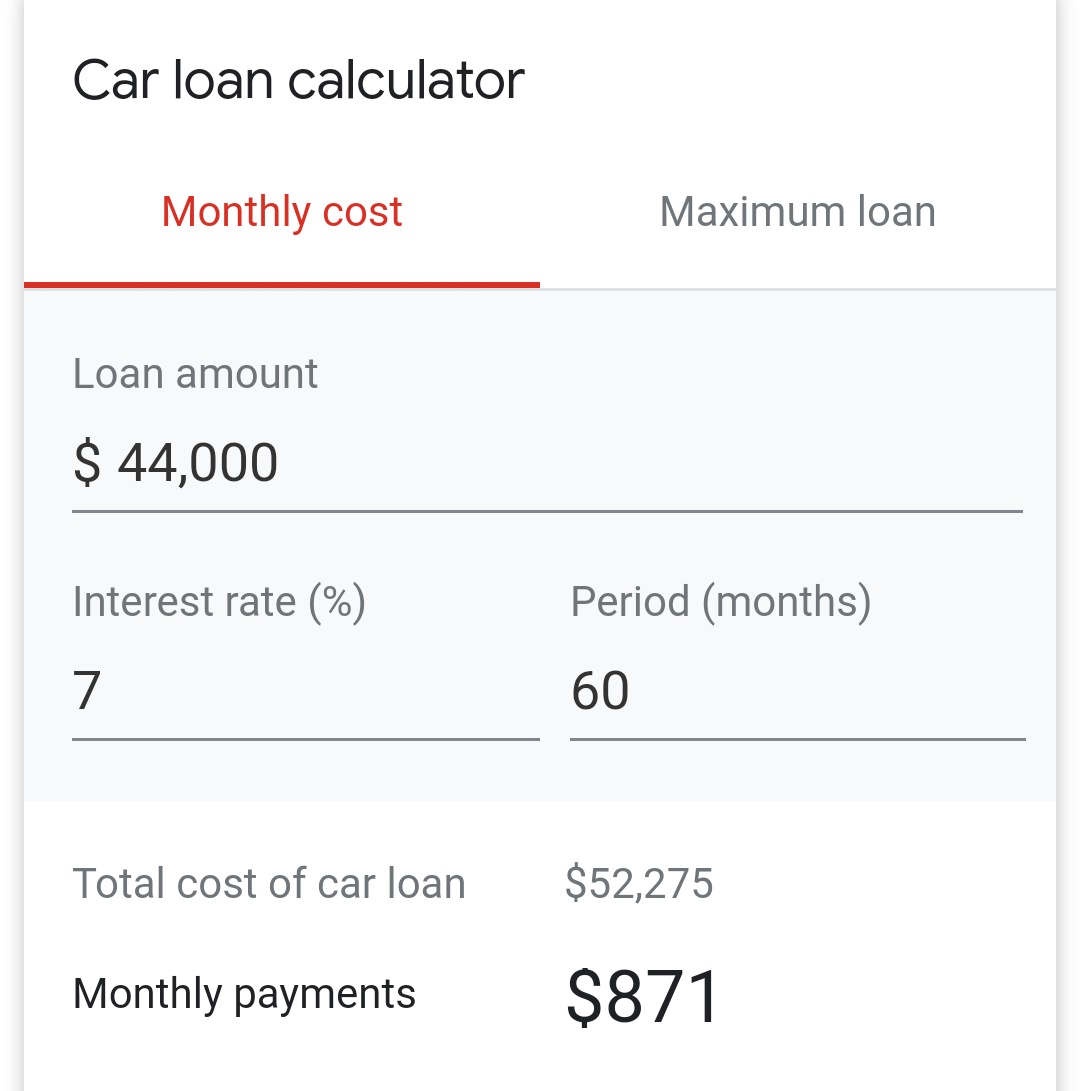 Now let me show you what you're in for. Let's say you have great credit and get a 3% interest rate, fair credit and get a 7% interest rate or poor credit and get a 13% interest rate. The below photos show what amount you're financing at each credit level over 60 months.