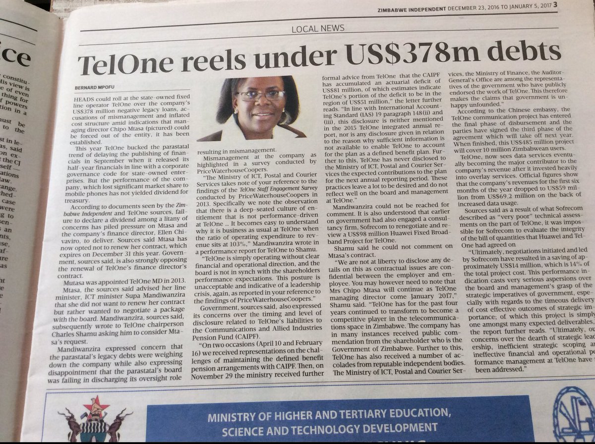 15. Thus, all 3 State Owned Enterprises, SOEs under  @Min_ICTCS_ZW had been coerced into signing illegal agreements with Mr Li Xiaodong’s companies.  @TelOneZW MD came to see me & advised her against that & later went to open tender. There were subsequent efforts to get rid of her!